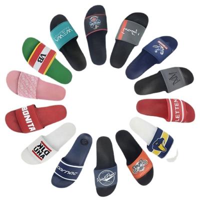 China Cushioning Huijimengchengshoe customize LOGO black sliders slippers for men ,customize blank slide sandals slippers, men custom logo slides for sale