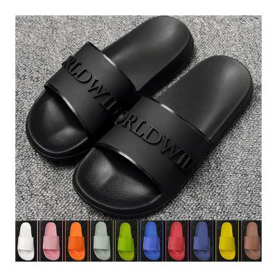 China Cushioning 2020 Slide For Man Indoor Pvc Sandals Custom Logo Print Men Embossed Slide Rubber color Slide Slipper Design Supplier Chinelo for sale