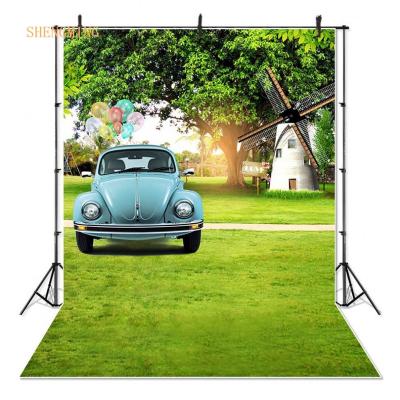 China Easter Spring Green Grass Photo Booth Background Landscape Seamless Photography and Tree Car Backdrop for sale