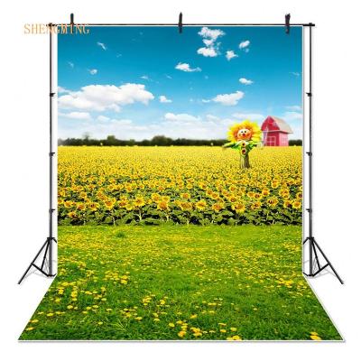 China Green Easter Seamless Landscape Spring Background Photography Field Sunflower Photo Booth Shoot Backdrop for sale