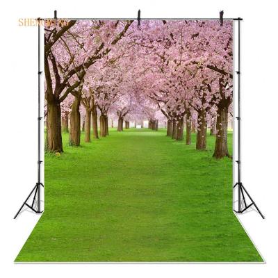 China Romantic Pink Cherry Flower Trees Photography Backdrops Tunnel Photo Backgrounds Seamless for Natural Spring Landscape Studio Props for sale