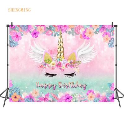 China Unicorn Birthday Photo Background Purple Seamless Unicorn Birthday Party Photography Backdrop floral pink for sale