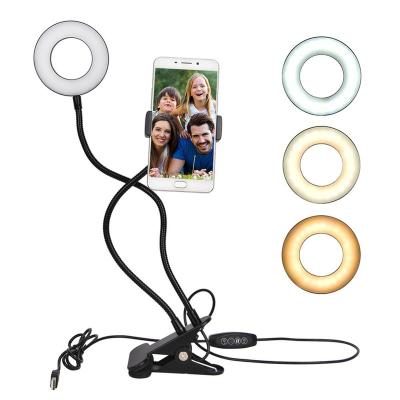 China Mini Mini 3.5 Inch 9cm 2 In 1 Cell Phone Fill Light Led Table Ring Light With Phone Holder Livestream Stand And Clip for sale