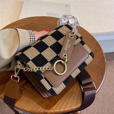 China Checkerboard Waterproof Mini Fabric Flap Crossbody Sling Bags For Women 2023 Design Luxury Handbag Brand Shoulder Bag Simple Tiny Handbags for sale