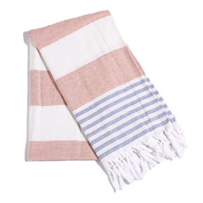 China 100% Cotton Disposable Large Size Tassel Stripe Turkish Beach Towel With Fringes Custom for sale