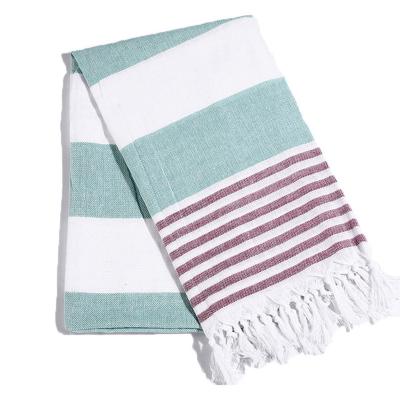 China 100% Cotton Disposable Large Size Tassel Stripe Turkish Beach Towel With Fringes Custom for sale