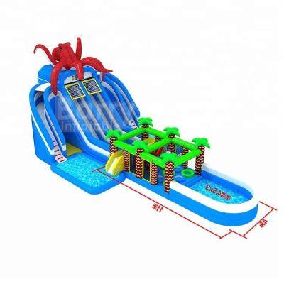 China Water proof Guangzhou Barry commercial frog /jungle inflatable water slide with 2 pools and obstacles for sale