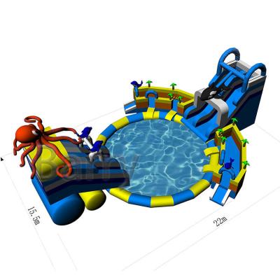 China 2020 Summer New Durable Sea World Theme Commercial Used Inflatable Water Park Slide With Pool For Land for sale