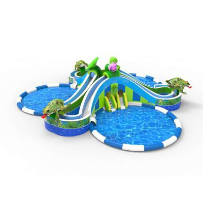 China Handmade and cold welding hot inflatable pool slide, inflatable water park with round swimming pool for adults and children for sale