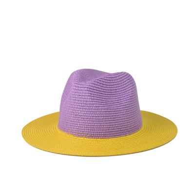 China Wide Brim Paper Panama Straw Hat Jazz Top Straw Hat Caps Women Men Popular Summer Patchwork Striped for sale