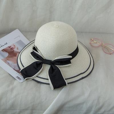 China Fedora Beach Sun Straw Panama Wide Brim Fedora Hat Panama Felt Hat Classic Striped Straw Hat Women for sale