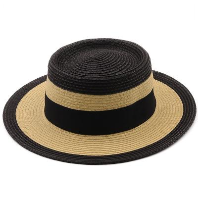 China Summer Women Straw Wide Brim Custom Plain Paper Straw Beach Panama Fashion Straw Striped Hat for sale