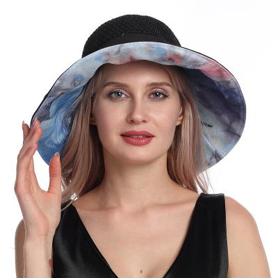 China Plush Big Brim Cotton Patchwork Tie Dye Foldable Hollow Top Hat Bucket Hat for sale