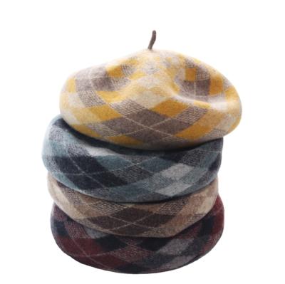 China Image 2021 autumn and winter wool beret women's plaid beret hat for sale