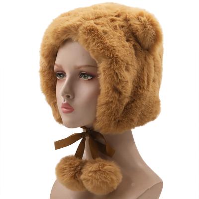 China breathable & Manufacturer Fashion Wild Korean Cute Bear Ears Rabbit Fur Hearing Protection Women Waterproof Warm Winter Hats Covers Winter Hats for sale