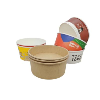 China Disposable Customized Logo Disposable Take Away Kraft Paper Salad Bowl With Lid Kraft Paper Bowl for sale