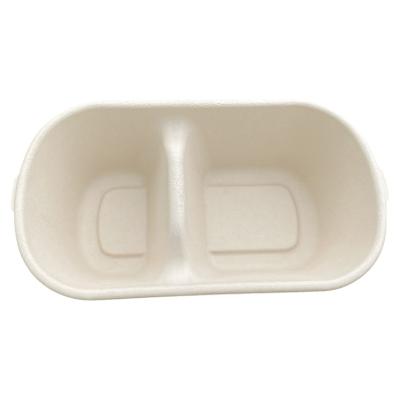 China New Arrival High Quality Biodegradable Take Away Sugarcane Bagasse Pulp 2 Compartment Disposable Food Container With Lid for sale