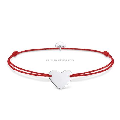 China FASHIONABLE Engravable Heart Charm Bracelet Adjustable Stainless Steel Rope Bracelet for sale