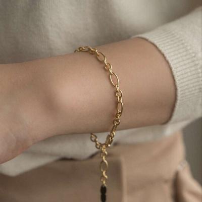 China 2021 FASHIONABLE Minimalist Gold Stainless Steel Chain Bracelet Women Simple Chic Simple Chain Jewelry Oval Thick Oval Chain Bracelet for sale