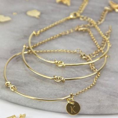 China Stainless Steel Initial Letter Charm Bracelet Knot Bracelet Stainless Steel Wire Tied Chain Bracelet for sale