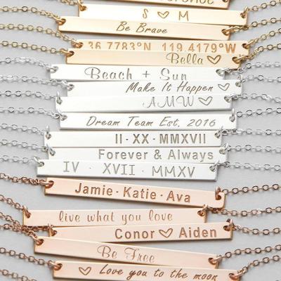 China Cute Custom Engraved Blank Stainless Steel Pendant DIY Words Keepsake Engrave Bar Necklace for sale