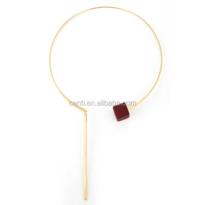 China New Design Square Gold Bead Long Stick Needle Choker Necklace Gold Geometric Rubber Bead Thin Pearl Choker Necklace for sale