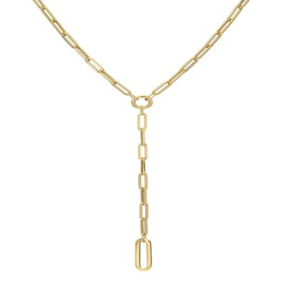 China New Arrivals FASHION Y Shape Gold Plated Rectangle Paper Clip Chain Necklace Stainless Steel Clip Chain Necklace For Women for sale