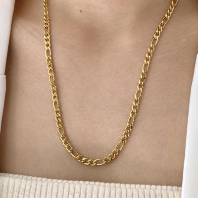 China TRENDY Women's 18K Real Gold Plated Stainless Steel Chunky Wide Figaro Chain Necklace Wide 4.5mm Figaro Chain Necklace 6.0mm for sale