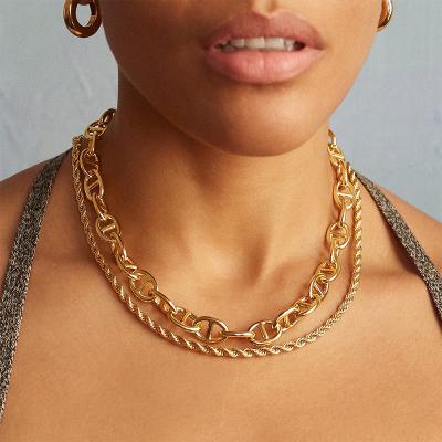 China HOT FASHIONABLE Luxury Handmade Luxury Thick Ins Pig Nose Chain Choker Necklace Gold Plated Wide Chain Brass Chunky Necklace Punk Jewelry for sale