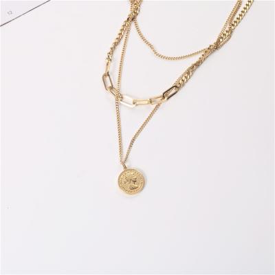 China TRENDY HOT Layered Coin Necklace 18K Gold Layered Necklace 18K Gold Ins Stainless Steel Modern Layered Necklace for sale