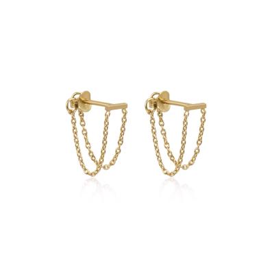 China FASHIONABLE Ladies Minimal Gold Bar Chain Loop Circle Earrings 18k Gold Plated Loop Circle Chain Earrings for sale