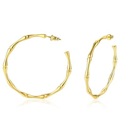 China New Design Fashion Trendy Women Bamboo Big Circle Earrings Ladies Shape Gold Big Circle Brass Bamboo Earrings for sale