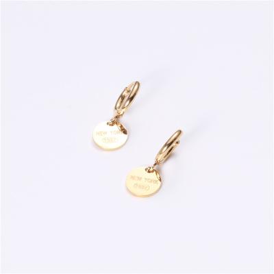 China FASHIONABLE Minimalist Stainless Steel Huggie Earrings Tiny Disc Dangle Charm Huggie Earrings 18k Gold Disc Charm Small Huggie Earrings for sale