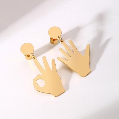 China Retro News Vintage Stainless Steel Hand Drop Earrings Gold OK Gesture Hand Drop Earrings Trendy Minimalist Trendy Hand Drop Earrings for sale