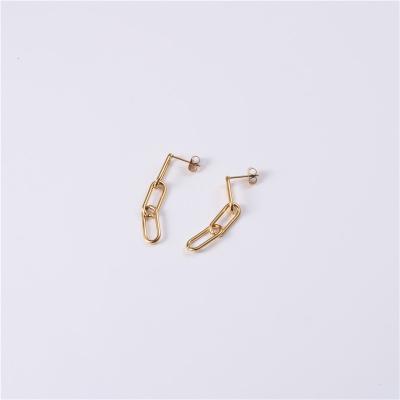 China Retro Stainless Steel 18k Gold Paper Clip Chain Drop Earrings Large Rectangle Chain Drop Earrings TRENDY Retro Dangle Earring for sale