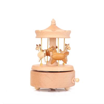 China 2019 Europe Beech Natural Hand Make Carousel Music Box Art Wooden Gift Craft for sale