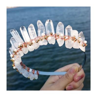 China Natural Clear Crystal Tiara Princess Headband Pageant Crowns Tiara Rhinestone Crown Handmade Pearl Beads for sale