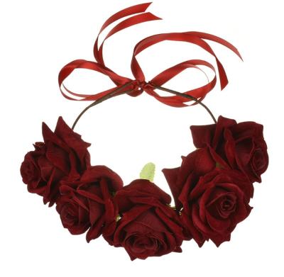 China Hot Sale 11cm Eco-friendly Luxury Flannel Pink Flower Garland Headband For Wedding Party for sale