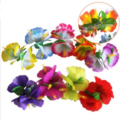 China Eco-friendly Wholesale Women Party Decor Hair Clip Hibiscus Hair Band Eco-friendly Hawaiian Silk Flower for sale