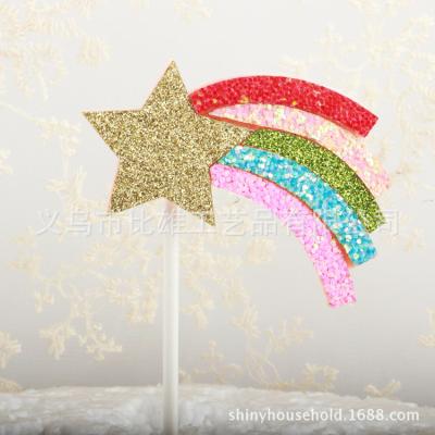 China Partysu Style Glitter Star Rainbow Cake Topper Happy Birthday Classic Atmospheric Cake Topper Glitter Star Rainbow Cake Topper for sale