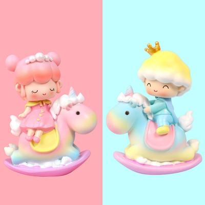 China Little Fairy Trojan Shaking Her Key Ornaments OEM High Quality Resin Toys Rising Unicorn Resin Figures Custom Made Cake Decorations for sale