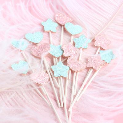 China New Design Hot Selling Paper Star and Heart Shaped Glitter Party Cupcake Toppers Cake Decoration for Kids Birthday for sale