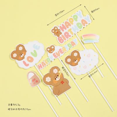 China New Wholesale Paper Cake Topper Kids Paper Cake Cartoon Bear Toppers For Happy Birthday Party Decorations for sale