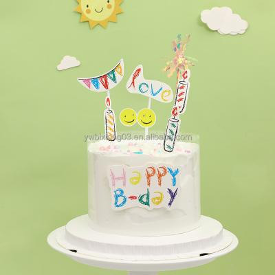 China Design Style Source Factory Supply Latest DIY Hand Painted Colorful Smile Face Candle Happy Birthday Cake Topper for sale