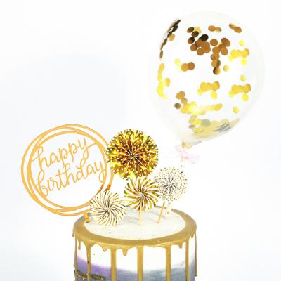 China Set Of Six Sets INS Cake Topper Acrylic Gold Confetti Balloon Paper Flower Cake Topper Birthday Cake Decoration for sale