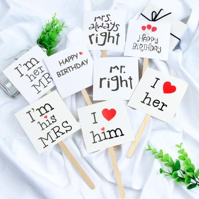 China Simple Cream Style DIY Is Birthday Card Cupcake Topper i am her Mr. I am her Mrs. Writable Blessings Square Paper Cake Topper for sale