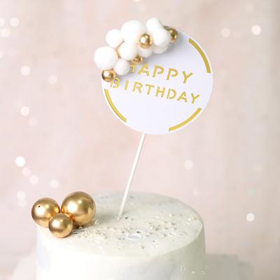 China HAPPY BIRTHDAY New Latest HB Gold Theme Hairball Design Hair Ball Cake Decor DIY Gold Paper Cake Toppers for sale