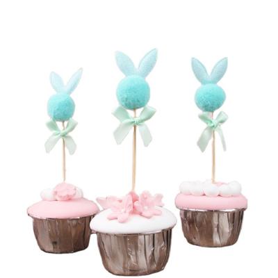 China Three Packs Plug-in Bow Pom Pom Party Decoration Easter Cake Topper Plush Rabbit Cake Topper Plush Rabbit Cupcake Cake Toppers for sale