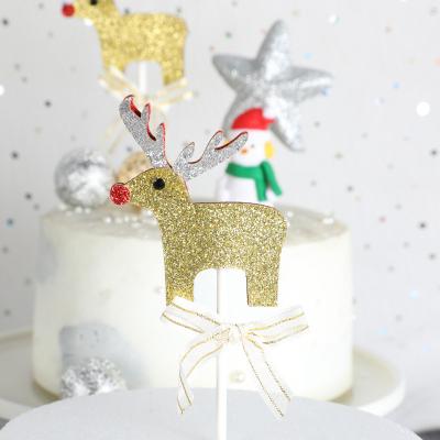 China Moose With Happy Holidays Merry Christmas Moose Glitter Elk Cupcake Paper Toppers Bow Party Xmas Cake Decorating Happy Birthday Design for sale