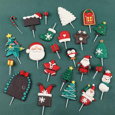 China Clay Santa Hat Snowman Elk Bear Merry Christmas Soft Cake Topper Clay Christmas Decoration Cupcake Toppers for sale